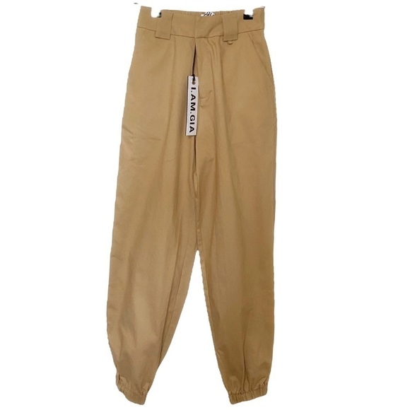 Nwt I AM GIA TAN KHAKI COBAIN CARGO HIGH WAISTED PUFFY PANTS - XS - Picture 1 of 10